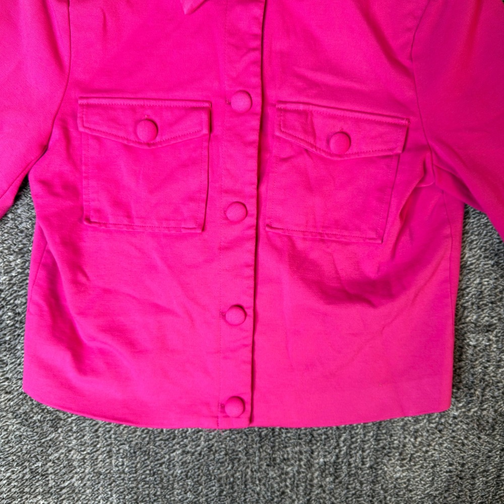 Nicole Miller New York Hot Pink Button Front Cropped Jacket Size S Barbiecore - Picture 3 of 16